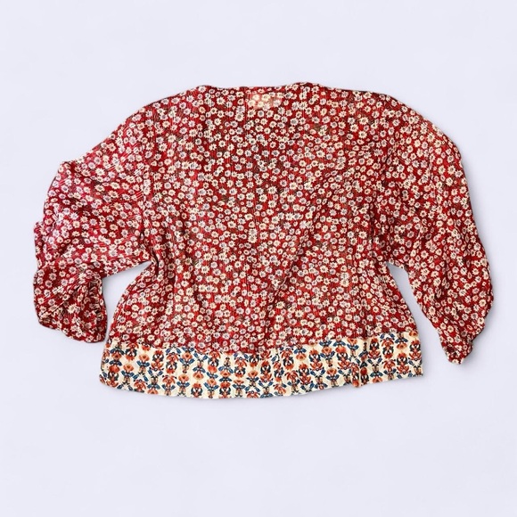 Anthropologie open front red and white floral blouse - Picture 3 of 4